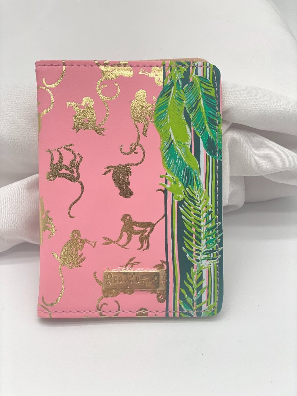 Lilly Pulitzer Vegan Leather Passport Cover Chimpoiserie Metallic Gold Monkey